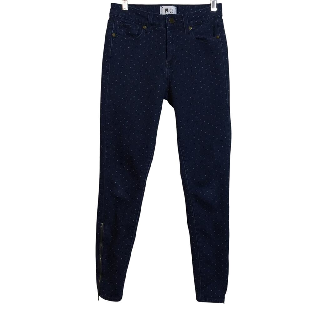 Paige Dark Blue Hoxton Skinny Pin Dot Jeans Women's Side Zipper Size 26